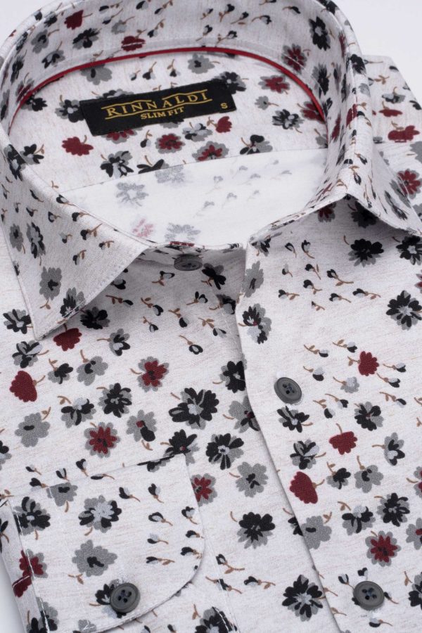 Cămașă bej cu print smart casual din bumbac