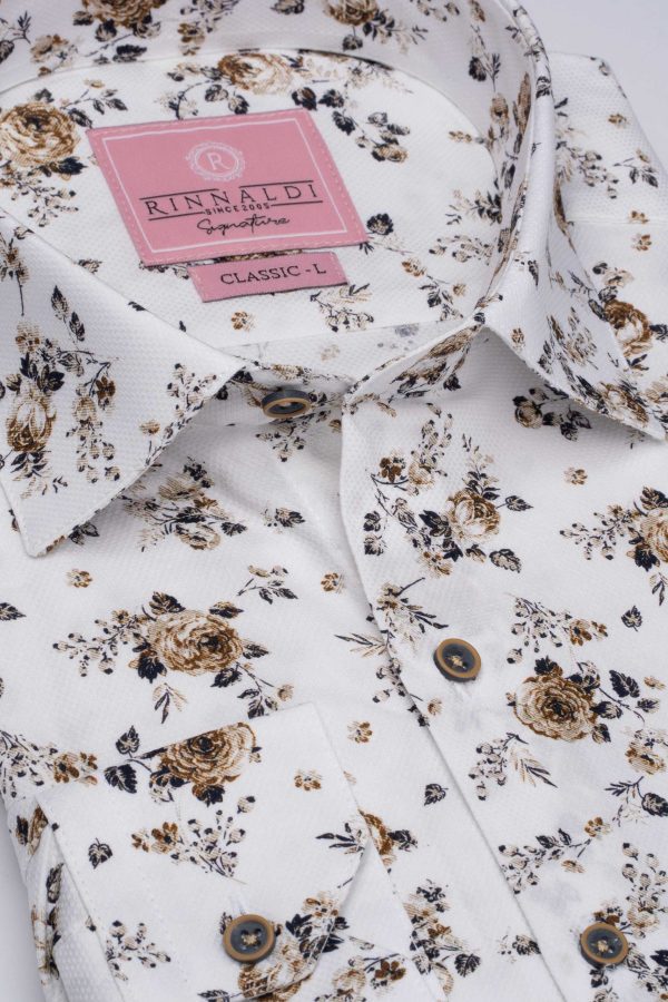 Cămașă albă cu print smart casual din bumbac