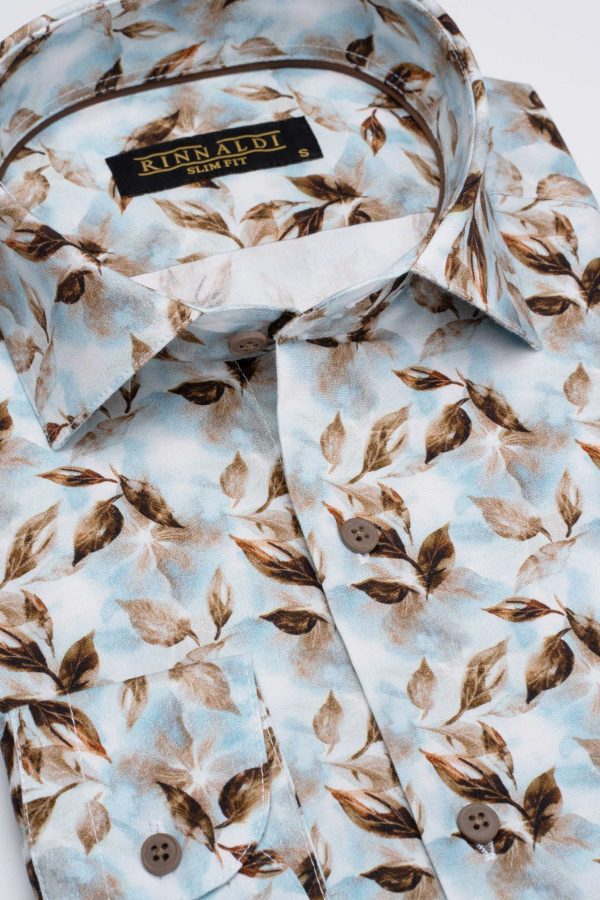 Cămașă bleu cu print smart casual  din bumbac