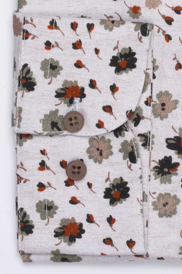 Cămașă bej cu print smart casual din bumbac