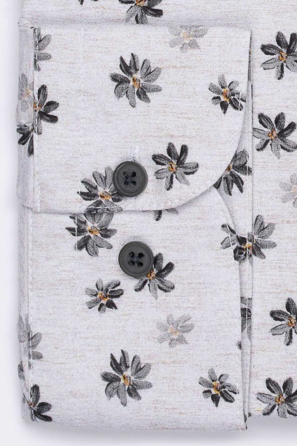 Cămașă clasică bej cu print digital din bumbac