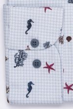 Cămașă bleu cu print smart casual din bumbac