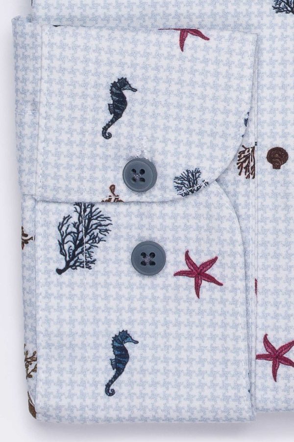 Cămașă bleu cu print smart casual din bumbac