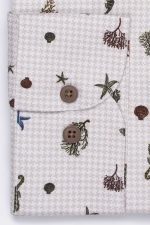 Cămașă bej cu print smart casual  din bumbac