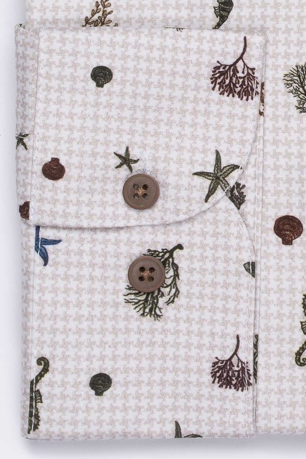 Cămașă bej cu print smart casual  din bumbac