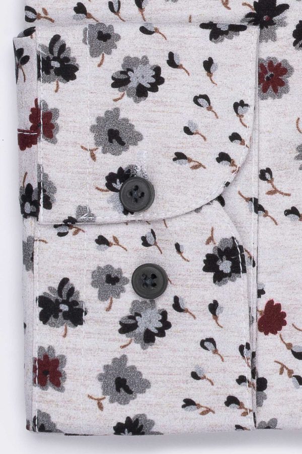 Cămașă bej cu print smart casual din bumbac