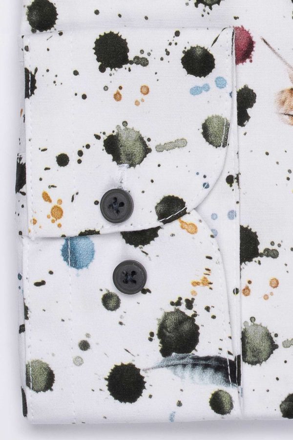 Cămașă  albă cu print smart casual  din bumbac