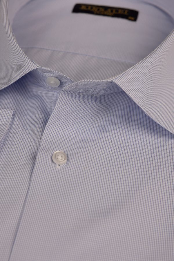 Cămașă bleu deschis casual cu carouri mici