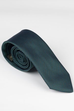 Cravată print verde cu puncte muștar