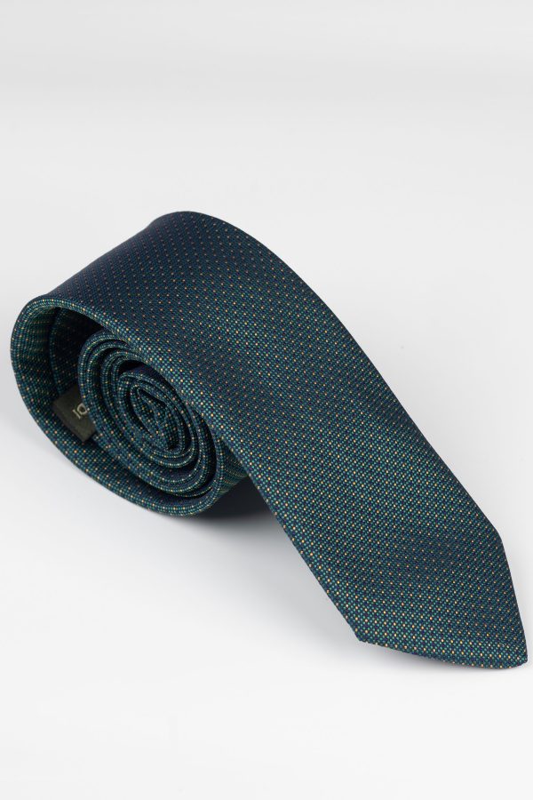 Cravată print verde cu puncte muștar