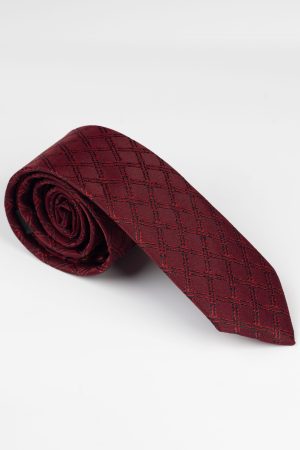 Cravată print cu romburi bordo