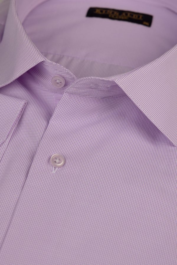 Cămașă lila deschis casual cu carouri mici