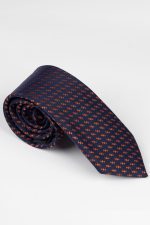 Cravată print cu puncte arămii pe fond bleumarin