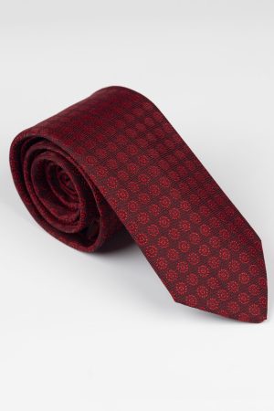 Cravată print cu flori bordo