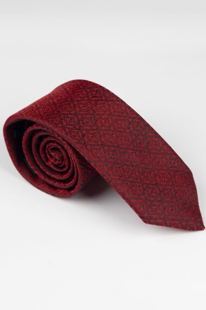 Cravată print romburi bordo