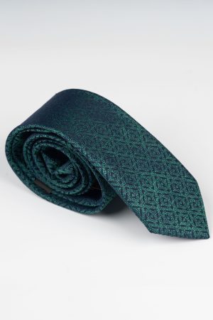 Cravată print romburi verde