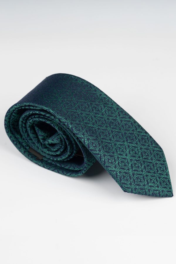 Cravată print romburi verde