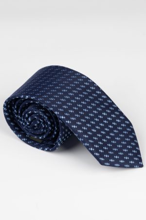 Cravată print cu puncte bleu pe fond bleumarin