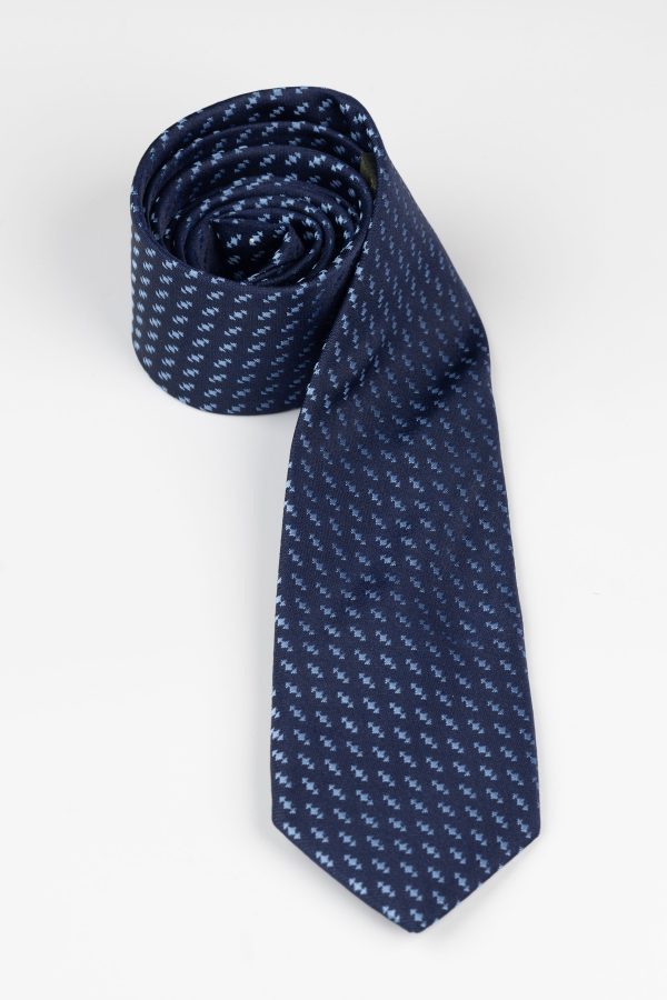 Cravată print cu puncte bleu pe fond bleumarin
