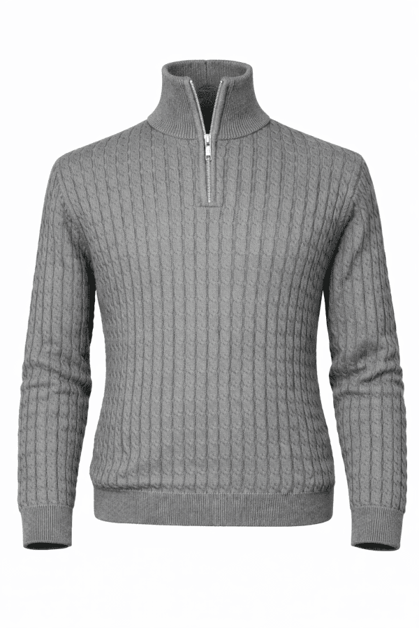 Pulover gri casual cu fermoar