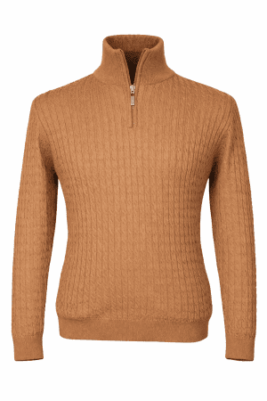 Pulover maro casual cu fermoar