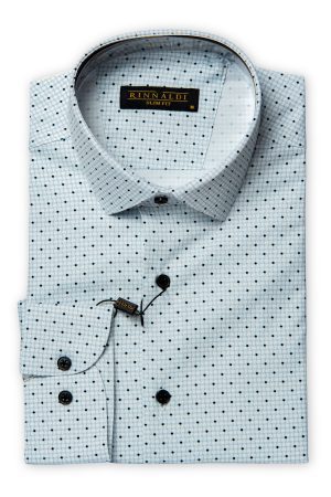 Cămașă gri light slim bărbați, cu guler clasic și imprimeu grafic