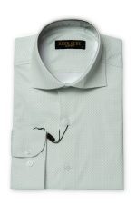 Cămașă verde mentă slim bărbați, cu guler italian și imprimeu puncte