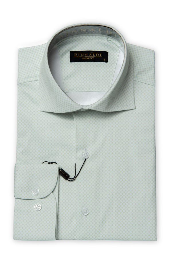 Cămașă verde mentă slim bărbați, cu guler italian și imprimeu puncte