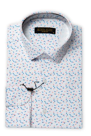 Cămașă albastru / orange slim bărbați, cu guler clasic și imprimeu pene