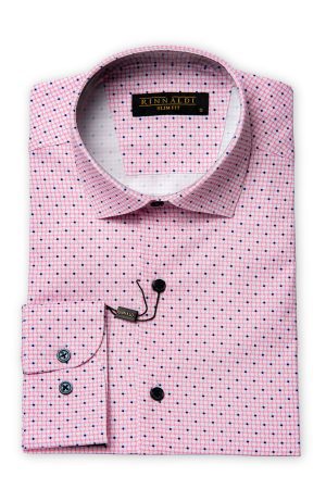 Cămașă roz slim bărbați, cu guler italian și imprimeu grafic