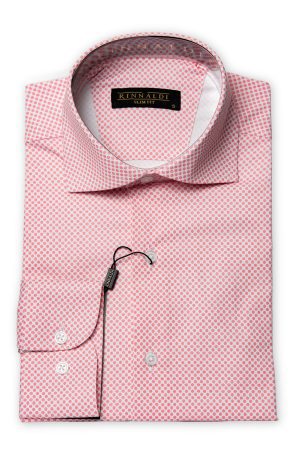 Cămașă somon slim bărbați, cu guler italian și imprimeu puncte