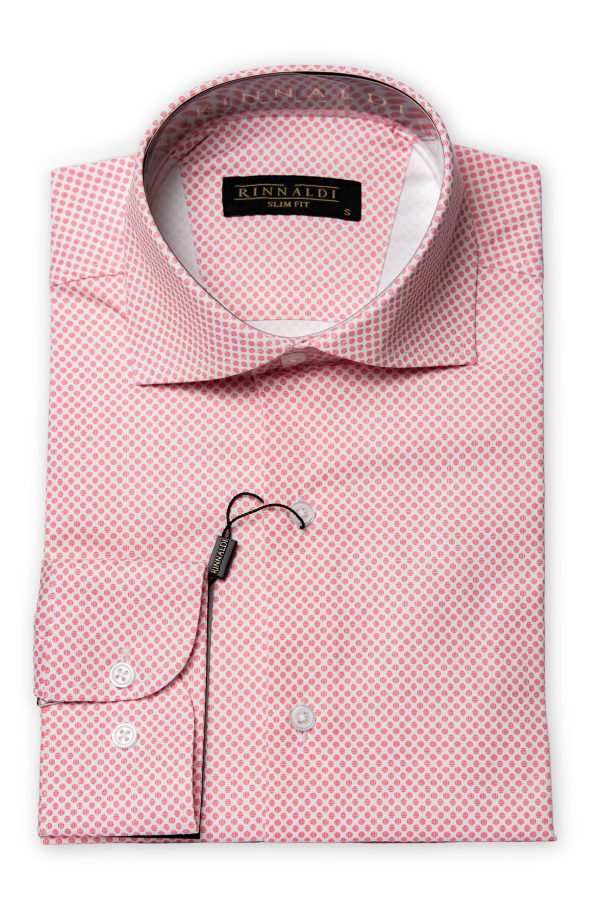 Cămașă somon slim bărbați, cu guler italian și imprimeu puncte