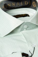 Cămașă verde mentă slim bărbați, cu guler italian și imprimeu puncte