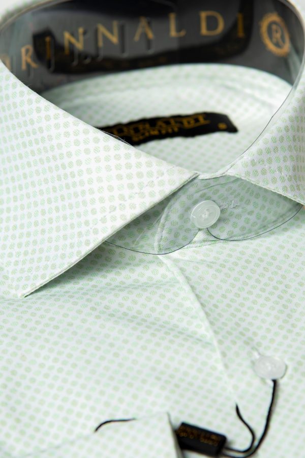 Cămașă verde mentă slim bărbați, cu guler italian și imprimeu puncte