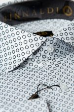 Cămașă bleumarin slim bărbați, cu guler italian și imprimeu cercuri